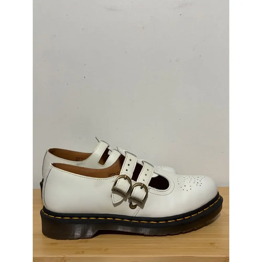 Dr. Martens 12916 White Leather Double Buckle Mary Jane Shoes Womens US 9 EU 41